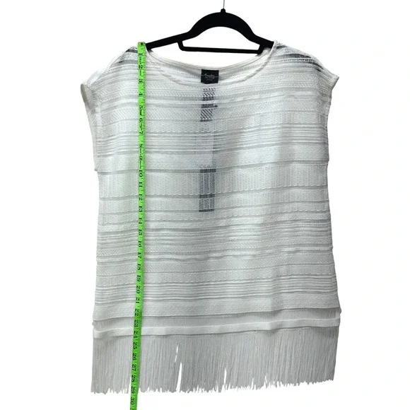 Chico's White Fringe Top  Bathing Suit Cover-up Cap‎ Sleeve Size 0 Small/4 NEW - Picture 10 of 15